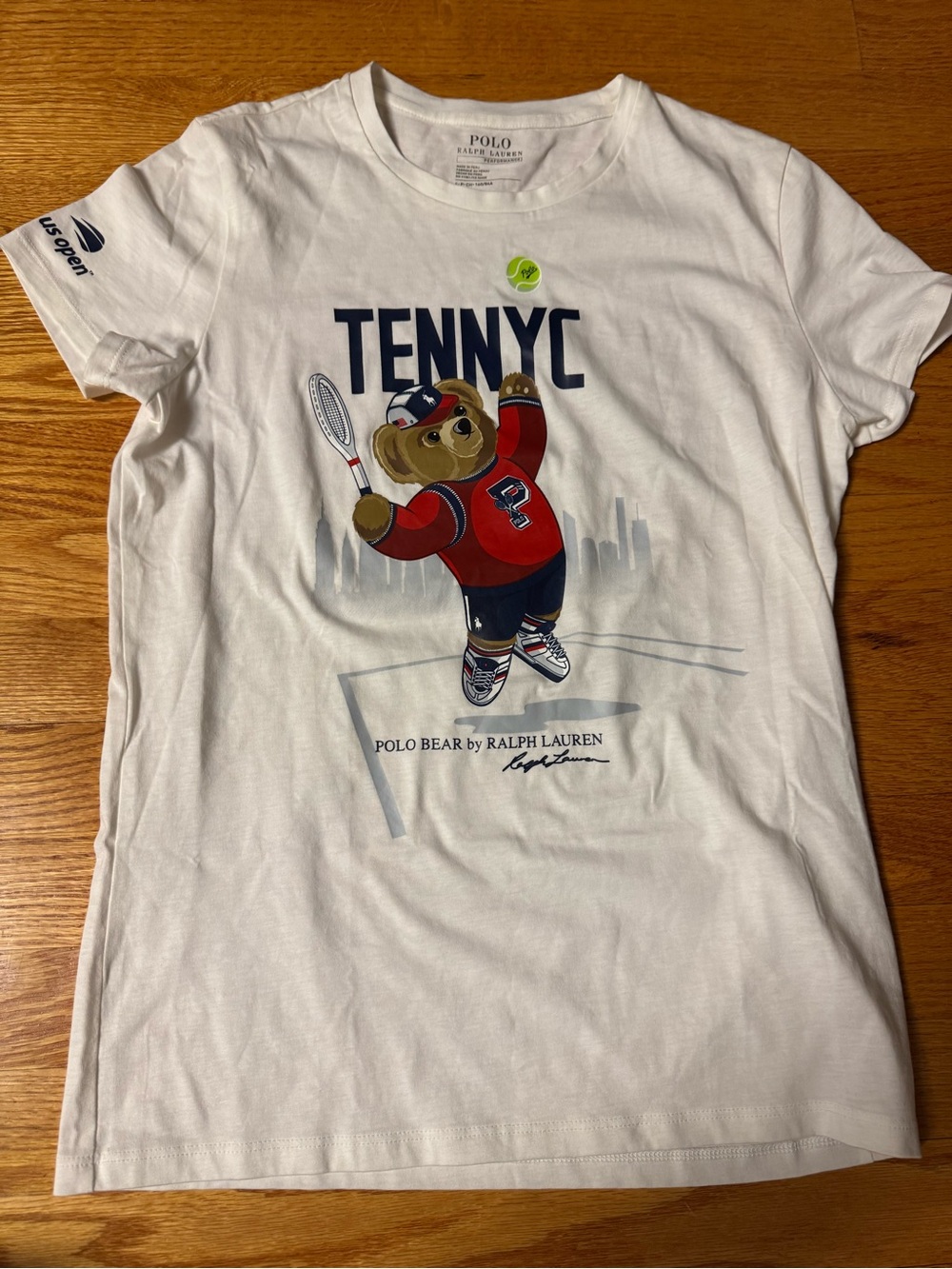 Polo by Ralph Lauren White Tee with Navy Text & Lime Tennis Logo